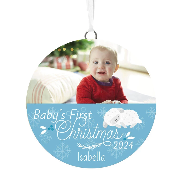 Baby's First Christmas Personalized Text and Horizontal Photo Ceramic Ornament Hallmark Baby's First Christmas Personalized Text And Horizontal Photo Ceramic Ornament -Hallmark Shop Babys First Personalized Round Christmas Ornament 1999QHE1711B24 01