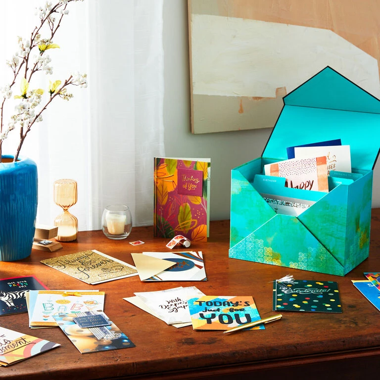 Assorted Mahogany All-Occasion Greeting Cards in Green Watercolor Organizer, Box of 24 Hallmark Assorted Mahogany All-Occasion Greeting Cards In Green Watercolor Organizer, Box Of 24 -Hallmark Shop Bulk Pack Assorted Mahogany Cards in Storage