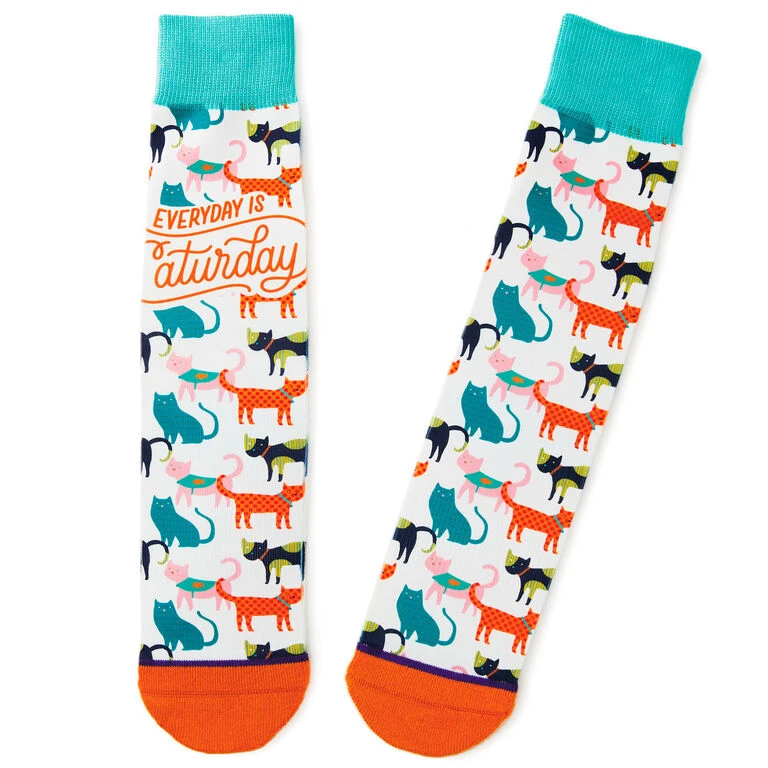 Everyday Is Caturday Funny Crew Socks Hallmark Everyday Is Caturday Funny Crew Socks -Hallmark Shop Caturday Cat Illustrations Novelty Crew Socks 1SOX2080 01
