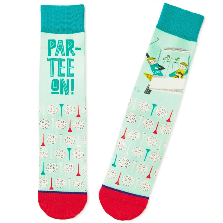 Par-tee On Golf Funny Crew Socks Hallmark Par-tee On Golf Funny Crew Socks -Hallmark Shop Golf Balls and Tees Funny Novelty Crew Socks 1SOX2077 01