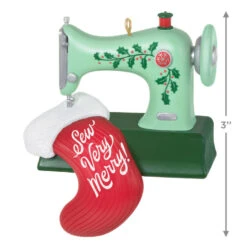 Hallmark Sew Very Merry! Ornament -Hallmark Shop Green Sewing Machine and Stocking Keepsake Ornament 1799QGO2927 03