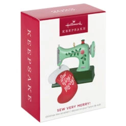 Hallmark Sew Very Merry! Ornament -Hallmark Shop Green Sewing Machine and Stocking Keepsake Ornament 1799QGO2927 04