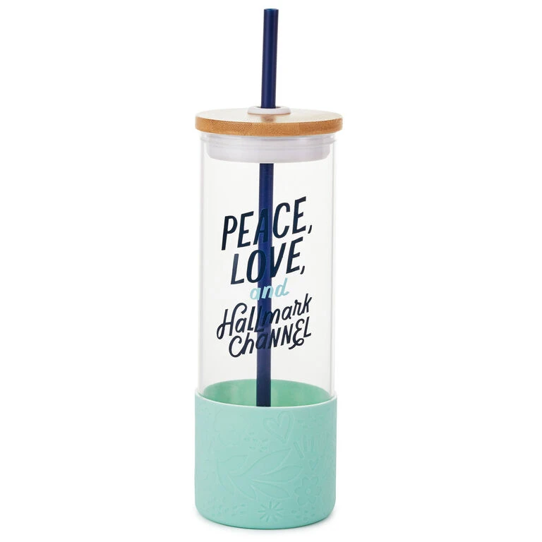 Hallmark Channel Peace & Love Glass Water Bottle With Straw, 22 oz. Hallmark Channel Peace & Love Glass Water Bottle With Straw, 22 Oz. -Hallmark Shop Hallmark Channel Peace Love Glass Water Bottle 1HKC2310 01