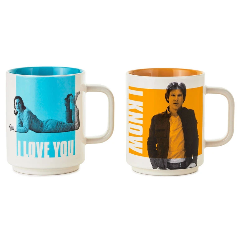 Star Wars™ Han Solo™ and Princess Leia™ Bespin™ I Love You I Know Stacking Mugs, Set of 2 Hallmark Star Wars™ Han Solo™ And Princess Leia™ Bespin™ I Love You I Know Stacking Mugs, Set Of 2 -Hallmark Shop Han Solo and Princess Leia Blue and Orange Mugs 1SHP2148 01