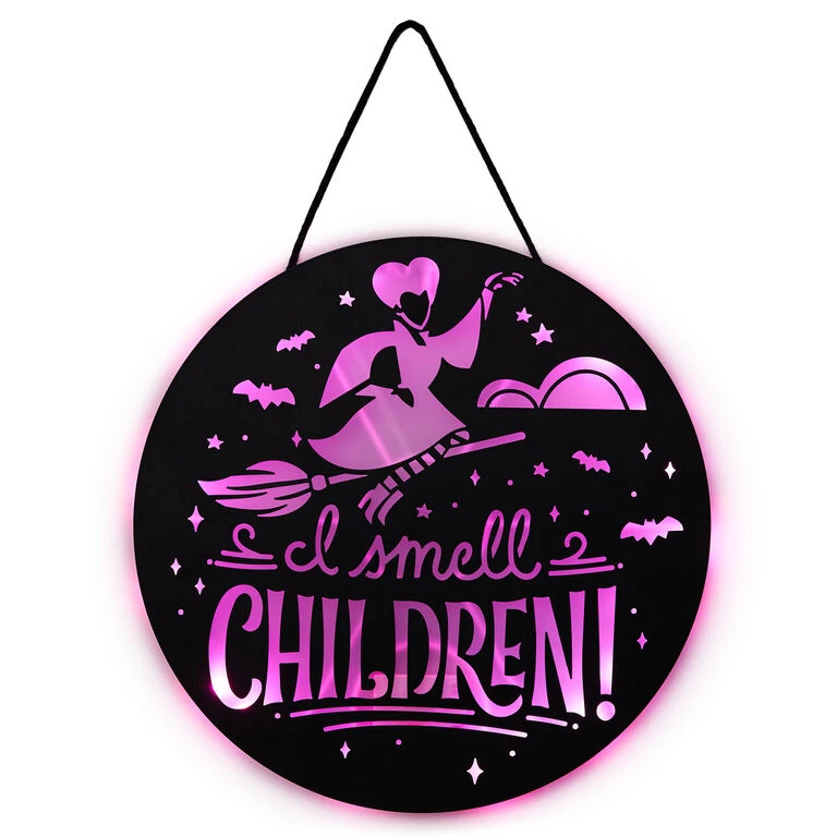 Disney Hocus Pocus I Smell Children Porch Decor With Light Hallmark Disney Hocus Pocus I Smell Children Porch Decor With Light -Hallmark Shop Hocus Pocus LightUp Metal Door Sign 1HGN1526 01