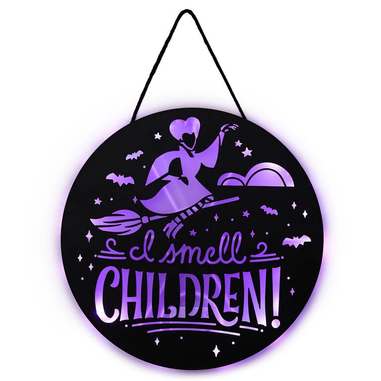 Disney Hocus Pocus I Smell Children Porch Decor With Light Hallmark Disney Hocus Pocus I Smell Children Porch Decor With Light -Hallmark Shop Hocus Pocus LightUp Metal Door Sign 1HGN1526 02