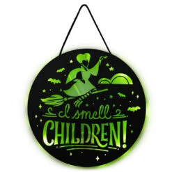 Hallmark Disney Hocus Pocus I Smell Children Porch Decor With Light 2 Hallmark Disney Hocus Pocus I Smell Children Porch Decor With Light -Hallmark Shop Hocus Pocus LightUp Metal Door Sign 1HGN1526 03