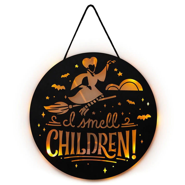 Disney Hocus Pocus I Smell Children Porch Decor With Light Hallmark Disney Hocus Pocus I Smell Children Porch Decor With Light -Hallmark Shop Hocus Pocus LightUp Metal Door Sign 1HGN1526 04