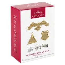 Hallmark Mini Harry Potter™ The Wizarding World™ Metal Ornaments, Set Of 3 -Hallmark Shop Hogwarts Crest Owl Deathly Hallows Keepsake Ornaments 2199QXM9249 06