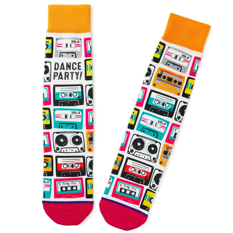 Dance Party Cassette Tapes Fun Crew Socks Hallmark Dance Party Cassette Tapes Fun Crew Socks -Hallmark Shop Mix Tapes and Cassettes Novelty Crew Socks 1SOX2068 01