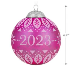 Hallmark Christmas Commemorative 2023 Glass Ball Ornament -Hallmark Shop Pink Glass Ball 2023 Keepsake Ornament 2299QXR8127 03