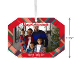 Hallmark Red Plaid Personalized Text And Photo Metal Ornament -Hallmark Shop Red Plaid Personalized Christmas Ornament 1OFM1001B1 03
