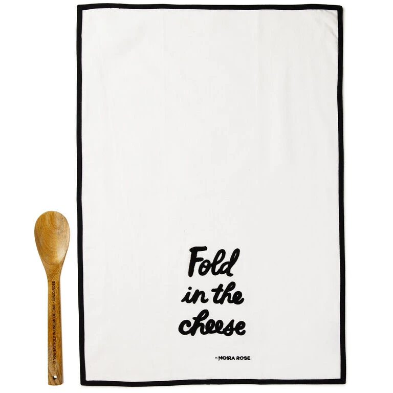 Schitt's Creek® Fold In the Cheese Tea Towel and Wooden Spoon, Set of 2 Hallmark Schitt's Creek® Fold In The Cheese Tea Towel And Wooden Spoon, Set Of 2 -Hallmark Shop Schitts Creek Funny Tea Towel and Wooden Spoon 1PCL1040 01