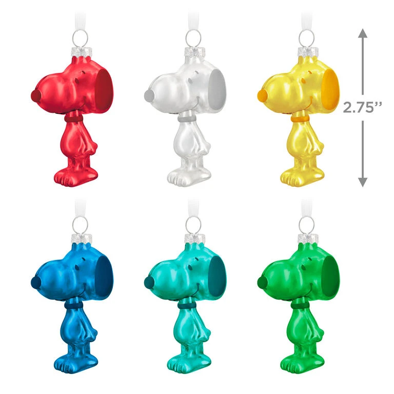 The Peanuts® Gang Snoopy Glass Ornaments, Set of 6 Hallmark The Peanuts® Gang Snoopy Glass Ornaments, Set Of 6 -Hallmark Shop Set of 6 Colored Glass Snoopy Keepsake Ornaments 2499QSB6329 03