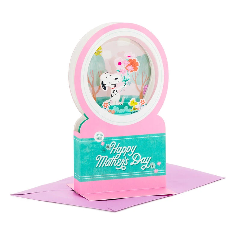 Peanuts® Snoopy Snow Globe 3D Pop-Up Mother's Day Card With Motion Hallmark Peanuts® Snoopy Snow Globe 3D Pop-Up Mother's Day Card With Motion -Hallmark Shop Snoopy 3D PopUp Mothers Day Card With Motion 1299MEJ8033 01
