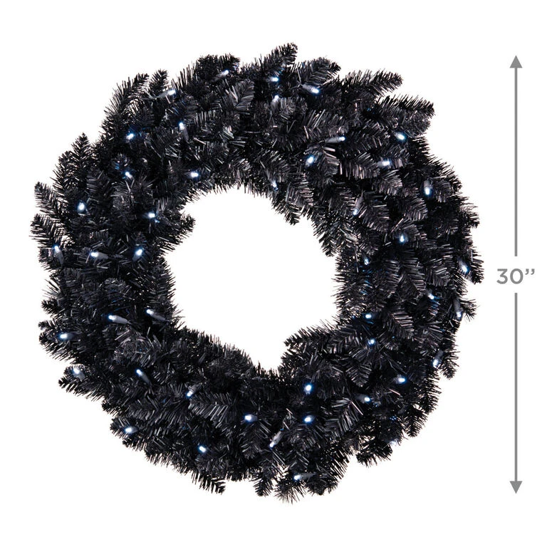 Black Pre-Lit Wreath, 30" Hallmark Black Pre-Lit Wreath, 30" -Hallmark Shop Star Galaxy Black Artificial Wreath With Lights 1QSB6306 03