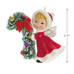 Hallmark Vintage Angel Porcelain Ornament -Hallmark Shop Vintage Angel With Candy Cane Keepsake Ornament 2499QXT4127 03