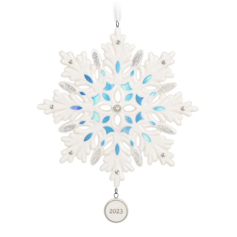 Snowflake 2023 Porcelain Ornament Hallmark Snowflake 2023 Porcelain Ornament -Hallmark Shop White Blue and Silver Snowflake Keepsake Ornament 1999QGO2957 01