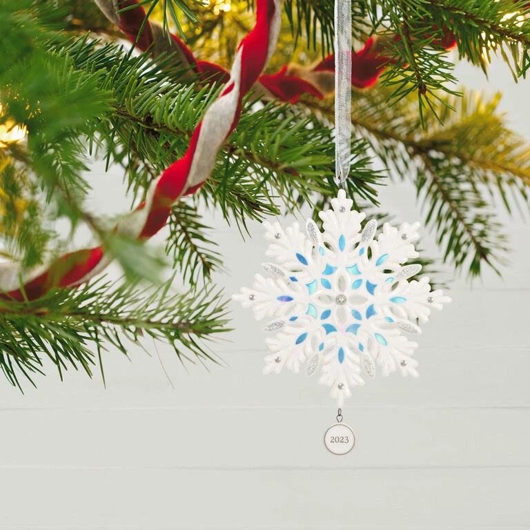 Snowflake 2023 Porcelain Ornament Hallmark Snowflake 2023 Porcelain Ornament -Hallmark Shop White Blue and Silver Snowflake Keepsake Ornament 1999QGO2957 02
