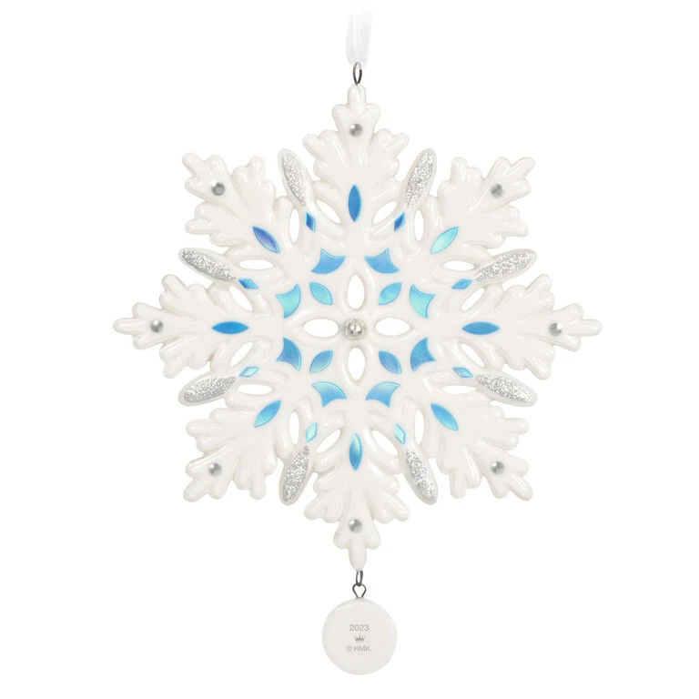Snowflake 2023 Porcelain Ornament Hallmark Snowflake 2023 Porcelain Ornament -Hallmark Shop White Blue and Silver Snowflake Keepsake Ornament 1999QGO2957 06
